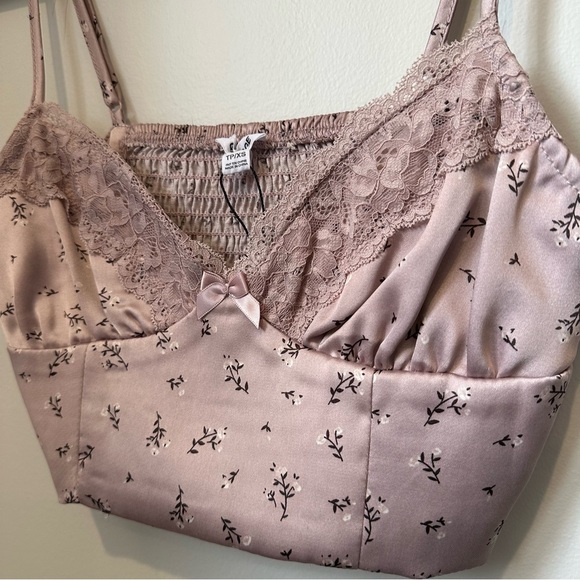Garage Tops - Garage floral lace and satin cropped bustier tank